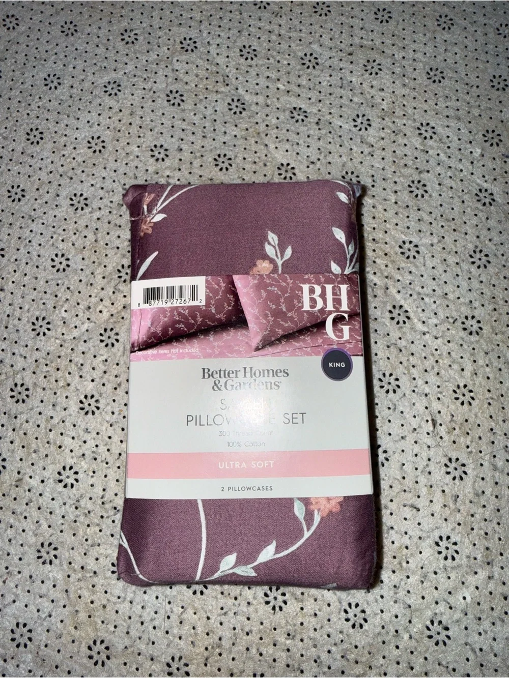 Better Homes & Gardens King Pillowcase Set Floral 100% Cotton